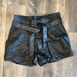 Free People We the Free Black Faux Leather Paper Bag Belted High Waisted Shorts